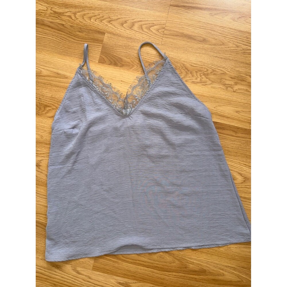 Sadie & Sage Lace-Trim V-Neck Cami in Dusty Gray Medium